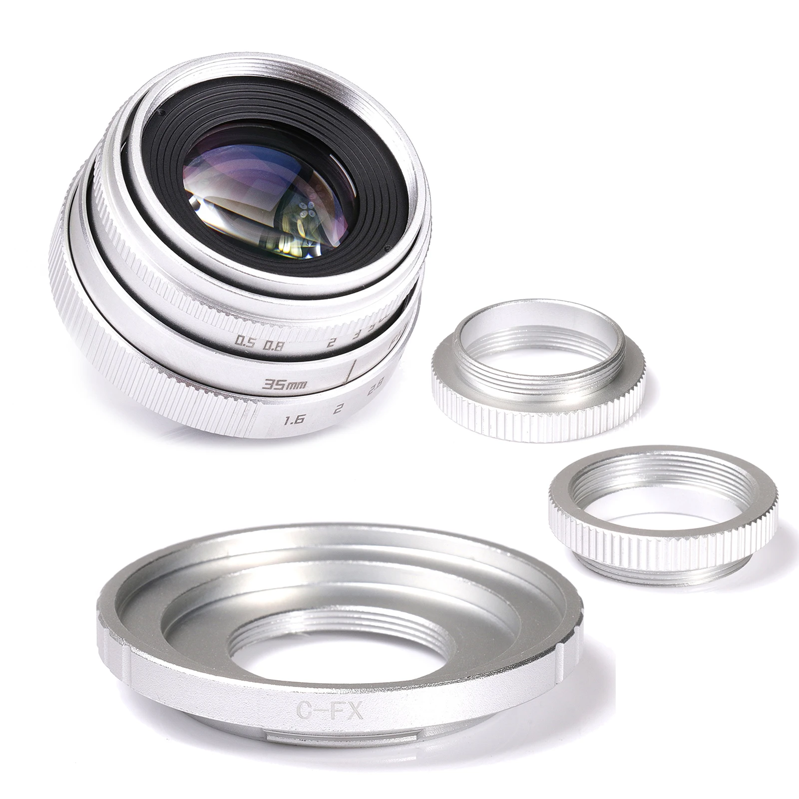 Серебристый мини 35 мм f/1,6 APS-C cctv объектив+ C-FX адаптер кольцо+ 2 макрокольцо для Canon Fujifilm X-mount Mirroless камеры