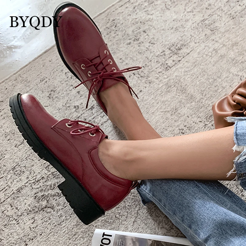 BQYDY Лидер продаж Новинка Туфли оксфорды Женская обувь из кожи Модная