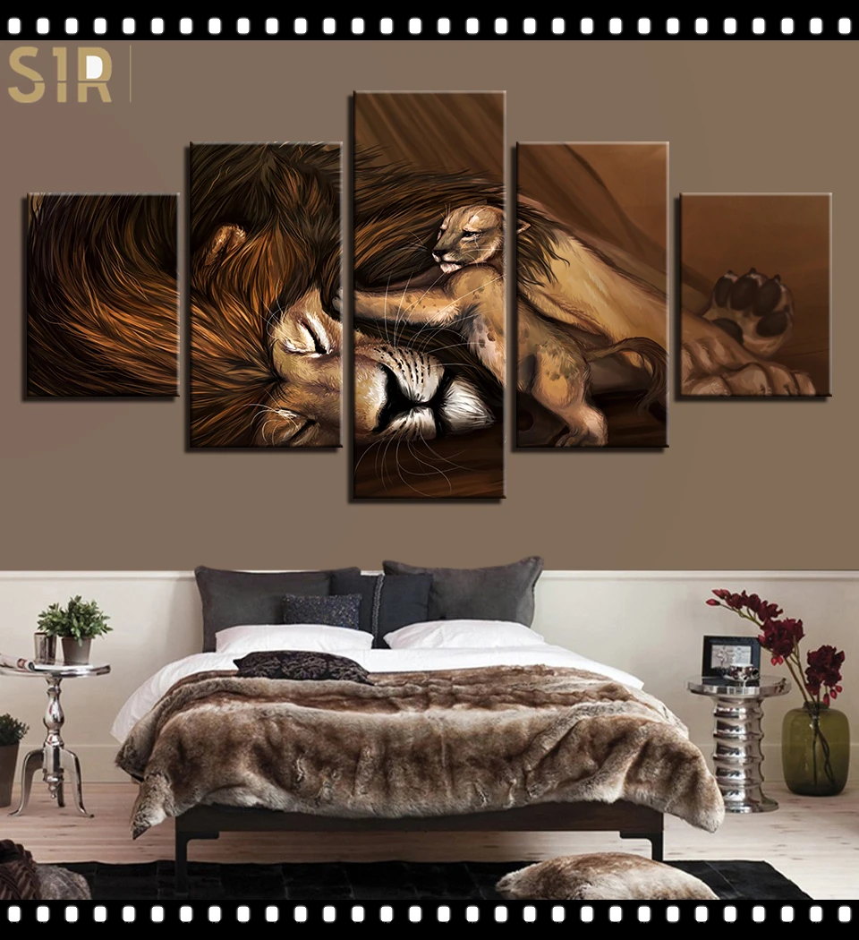 

Lion King Animal Beast Poster Wall Art HD Printed Canvas 5 Piecesr Poster Living Room Decoration Painting Wall Anime Decor