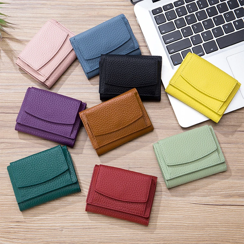 

New Women Genuine Leather Purses Female Cowhide Wallets Lady Small Coin Pocket Rfid Card Holder Mini Money Bag Portable Clutch