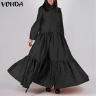 Осеннее платье-макси 2021 VONDA, винтажное пляжное платье с длинным рукавом, богемное вечернее платье, Свободное длинное платье, вечерние платья