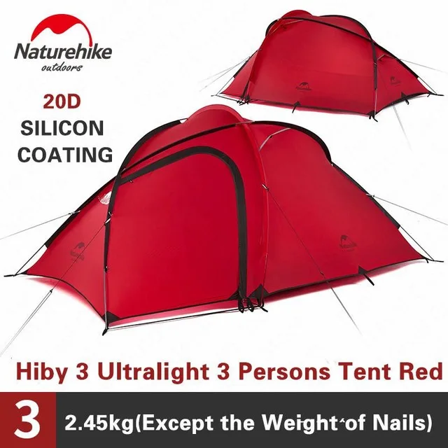 Палатка Naturehike Hiby на 3 4 человек силиконовая нейлоновая ткань Ультралегкая с