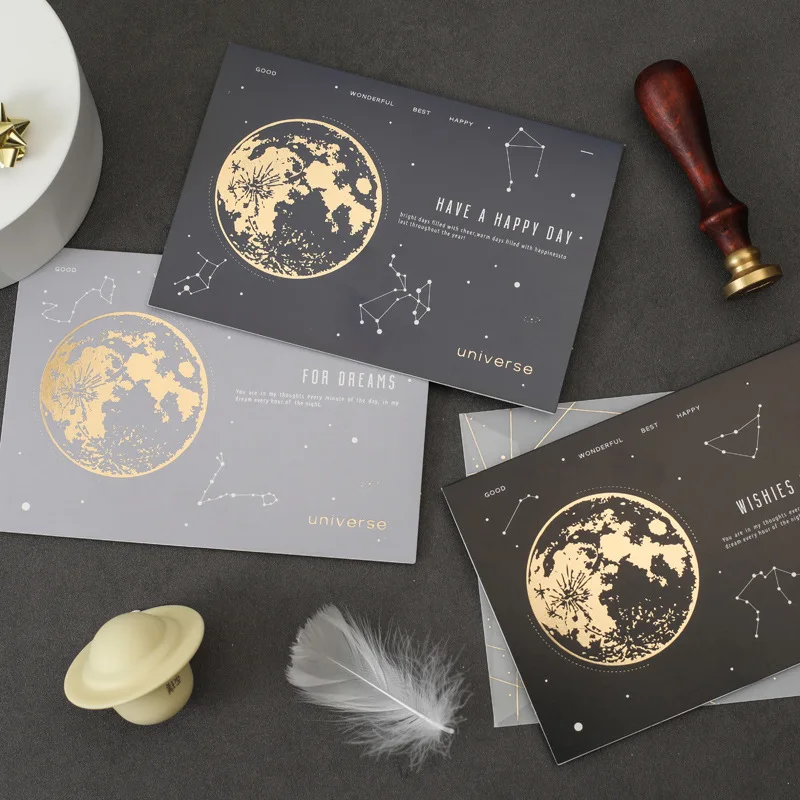 

Ins Creative Starry Sky Planet Greeting Card Envelope Thank You Festival Gift Blessing Card Letter Paper Invitations Stationary