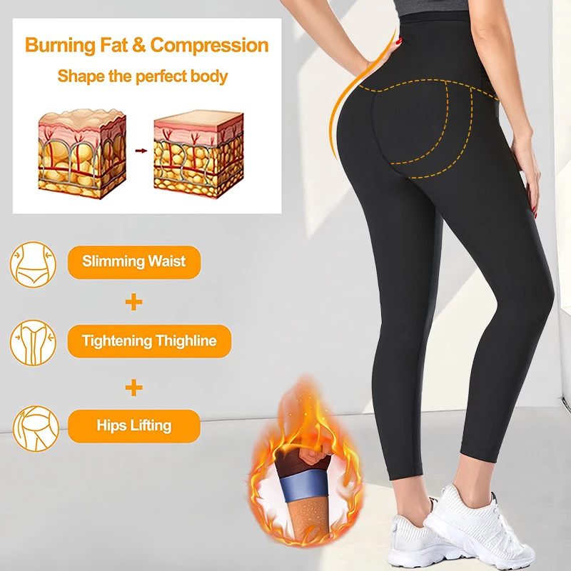 Women's Sweat Leggings Waist Trainer Body Shaper Sauna Compression High Waist Sport Pants For Weight Loss Slimming Shapewear