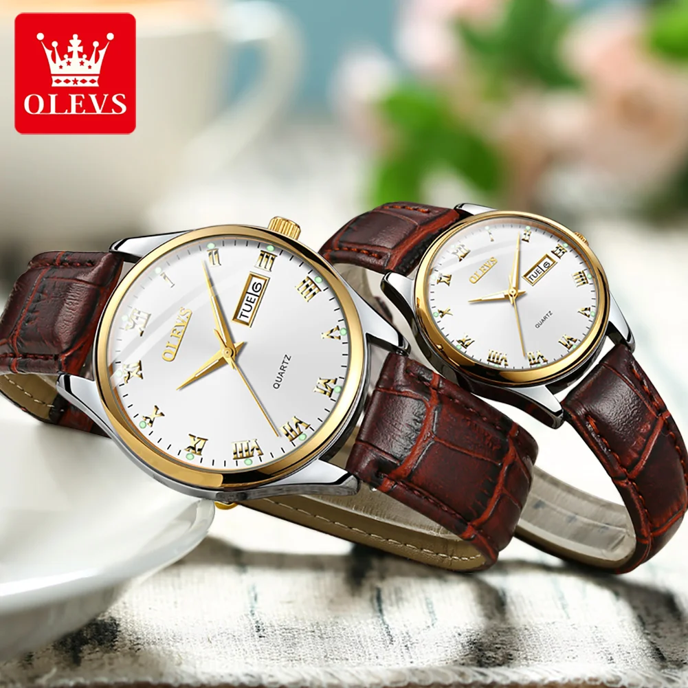 

Luxury Couple New OLEVS Leather Band quartz watch men and women watches fashion lovers watches Women's dress watch free shipping