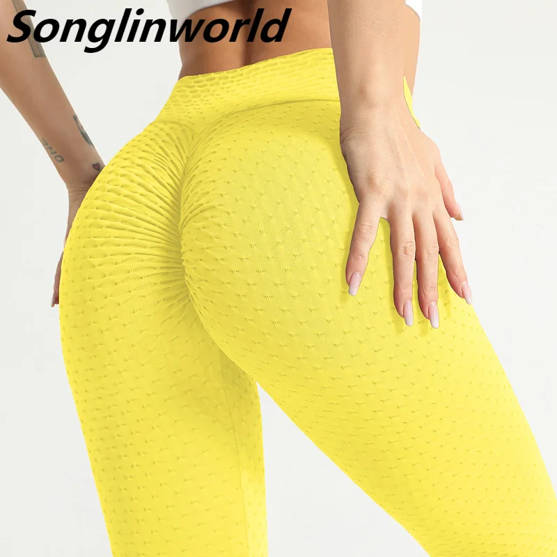 

Songlinworld S5 Sport Yoga Peach Buttocks Moisture Wicking Jacquard Bubble Pants Sports Fitness Pants Sexy Hips Female Leggings