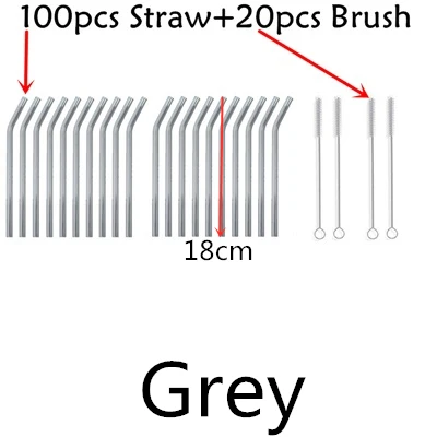 100 straw - 20 brush 100 шт многоразовые стаканы для питья 18 см х 8 мм для смузи, чая, сока- 10 упаковок с 20 щетками для чистки - Цвет: 100 straw - 20 brush