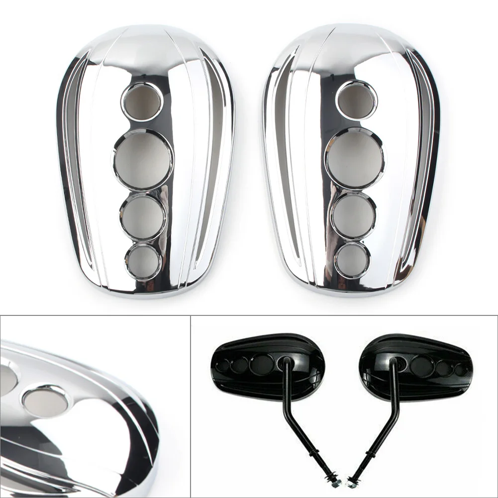

2pcs Chrome Oval Motorbike Rear View Mirrors Cover Cap for Harley Touring Dyna Softail Sportster Choppers Crusiers