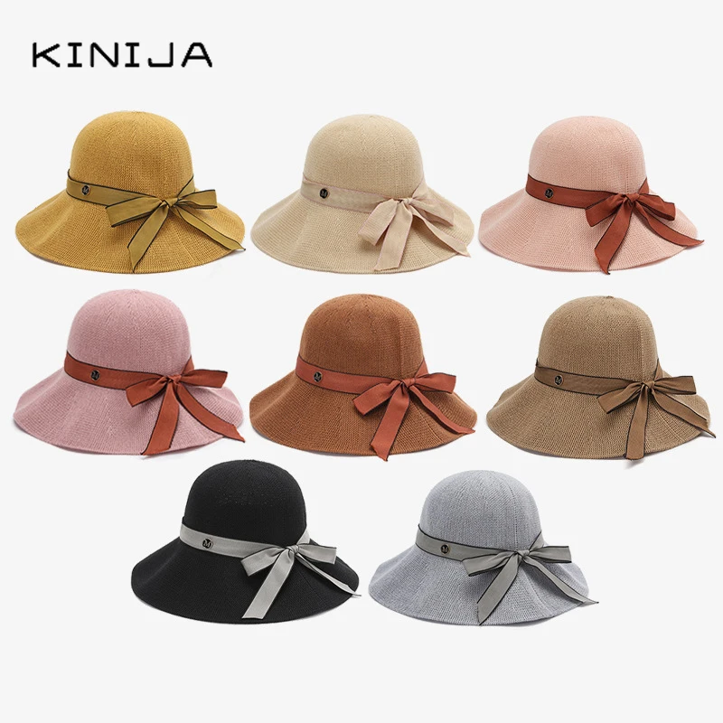 Летняя шляпа от солнца женская модная соломенная из хлопчатобумажной пряжи для