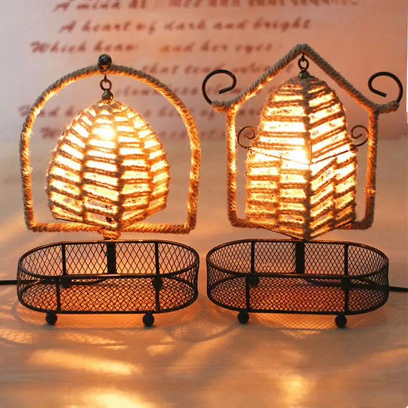

Retro Night Light Warm White Light Twine Basket Lamp Multi-functional Modern Storage Rack Home Furnishing Decoration