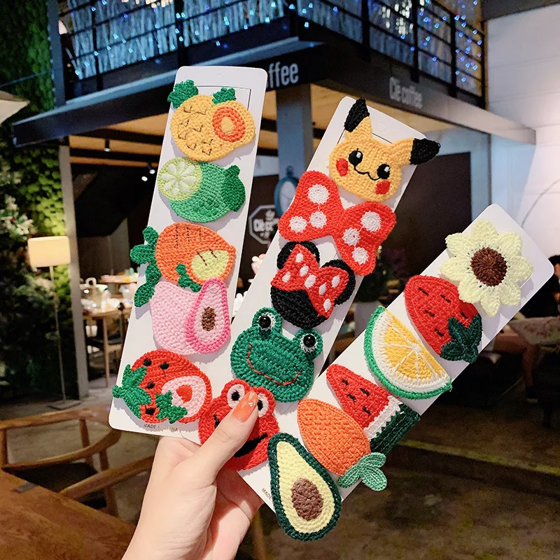 Набор милых и детских шерстяных вязаных заколок для волос с изображением фруктов