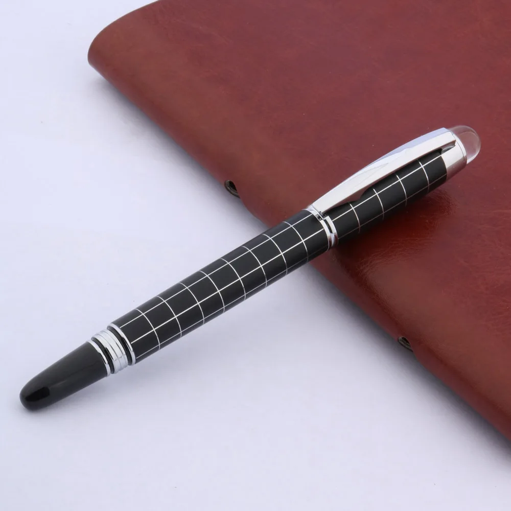 

luxury High quality brand Cystal 79 Black Chessboard Sliver Line RollerBall Pen signature spinning ball point pen Supplies