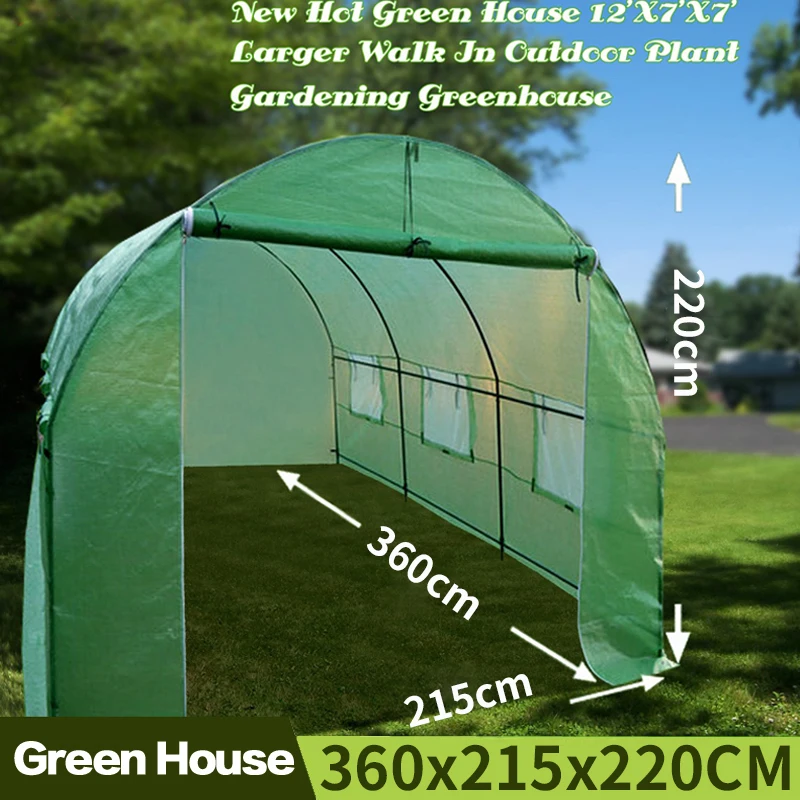 

AULAYSED New Hot Green House 360x215x220CM Larger Walk In Outdoor Plant Gardening Durable Greenhouse Iron Stand Cover