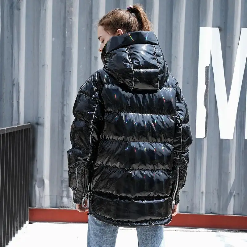 Черный белый утиный пух куртки девушки 2019 зимняя куртка отражающие легкие