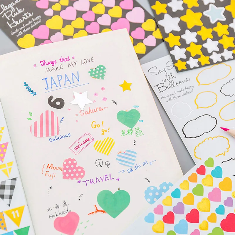 1 шт. милые цветные декоративные наклейки с сердечками и звездами для детей