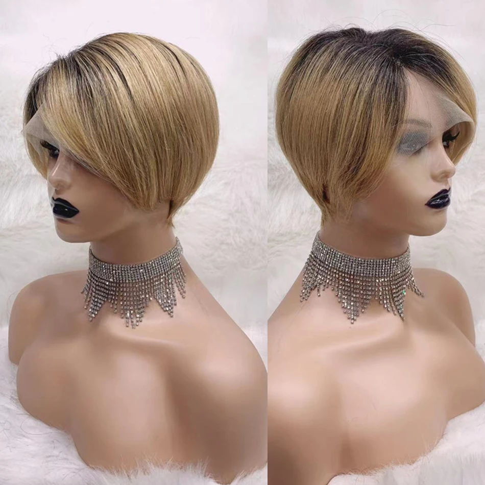 

Pixie Cut Bob Lace Front Human Hair Wigs For Women Natural 1B/27 Blonde Ombre Highlight Colors Straight Short Bob Wig Cheap Wig