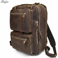 men genuine leather laptop backpack 15 pc crazy horse leather business bag 3 use cow leather shoulder bags 3 layer work tote