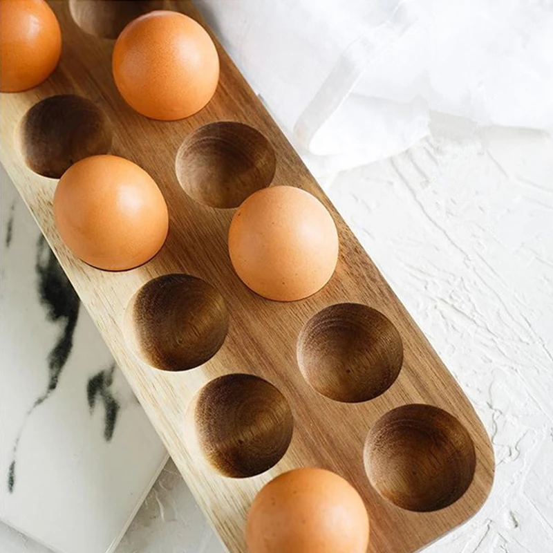 

Row Egg Storage Box Japanese Style Portable Wood Shatter-proof Double Home Organizer Rack Eggs Holder Kitchen Decor Accessories