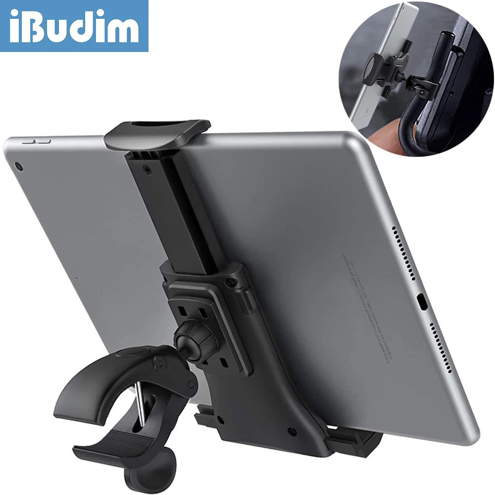 iBudim Bicycle Tablet Holder 4-12 inch Treadmill Indoor Gym Handlebar Tablet PC Stand Mount for iPad Air Pro Bike Phone Bracket