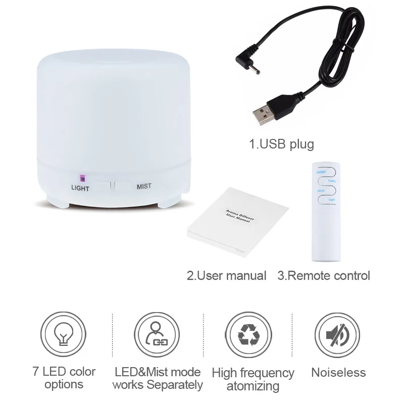 

KBAYBO 200ml USB Air humidifier ultraquiet air Diffuser for home office with 7 colors LED night light mist maker remote control