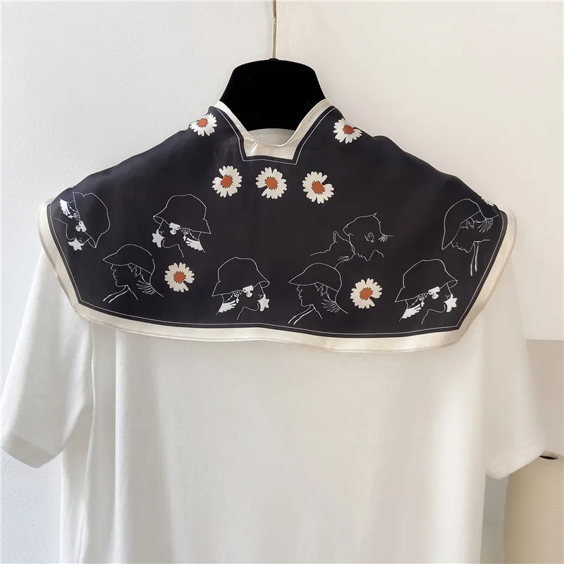 

Summer Sun Protection Scarf Elegant Little Daisy Silk Scarf Shoulder Air Conditioning Multi-Functional Fake Two-Piece Women's