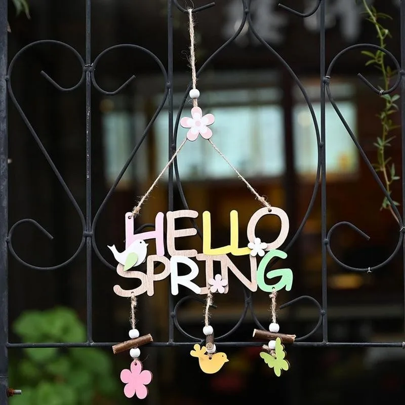 

New Happy Spring Easter Letter Flower Wooden Party Card Festival Ornaments Pendant Decorations Crafts Home Scene Hanging Ll V5C0