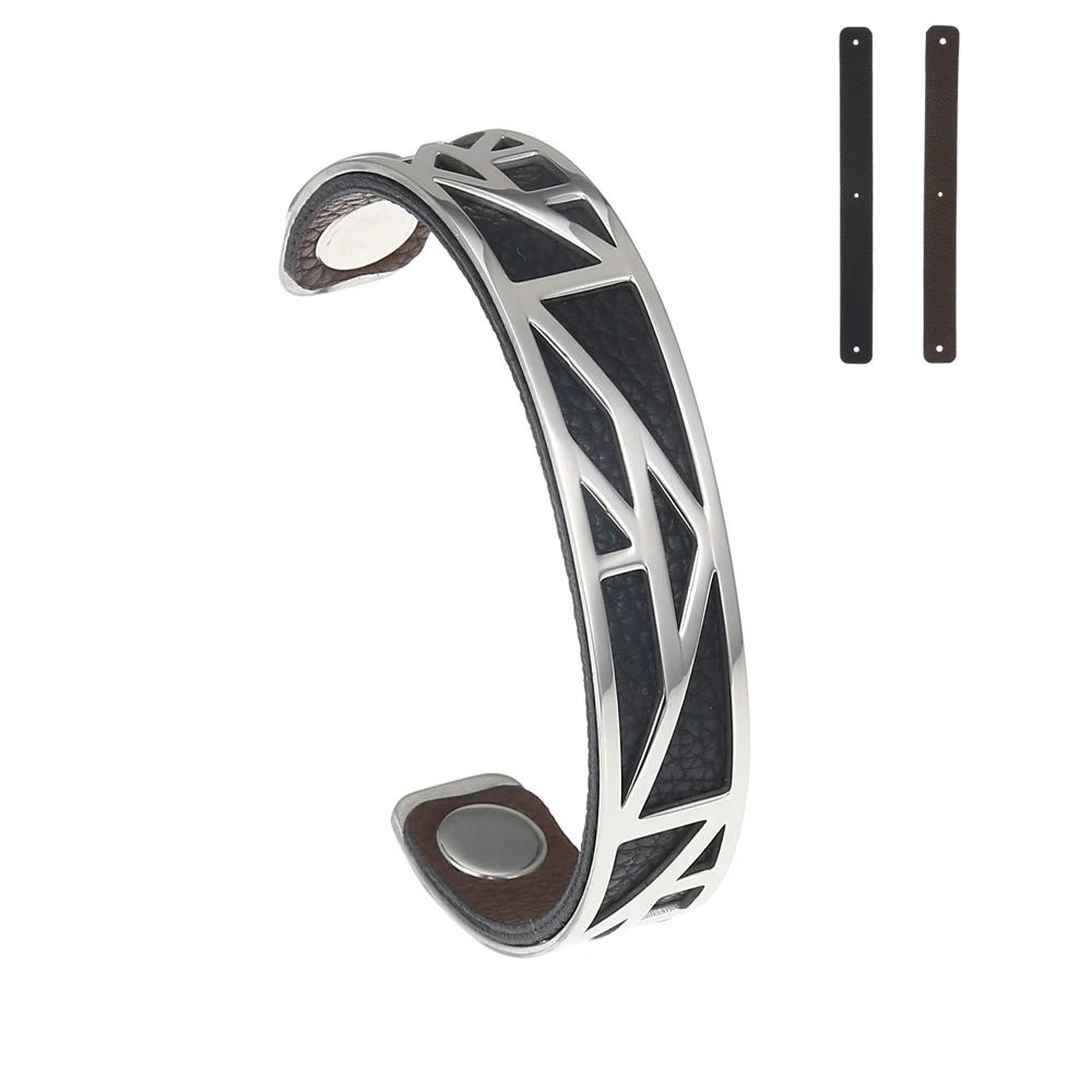 

Cremo Cuff Bangles For Women Stainless Steel Braccelets Argent 14mm Interchangeable Leather Bangle Pulseiras