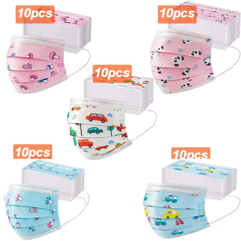 

50 PCS Children's Face Mask Disposable Facemask Mix Animal Printed Dust Proof Cute Cartoon 3Ply Ear Loop Mouth Cover Christmas