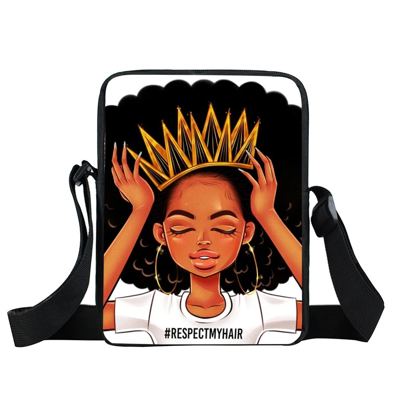 Сумка-мессенджер афро с короной для девочек-подростков маленькая сумочка через