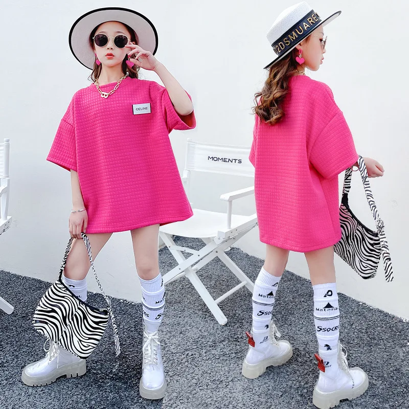 T-shirts for Teenage Children's Clothing Summer Baby Girls Oversized Casual T-shirt 2021 New Fashion Korean Loose O-Neck Top