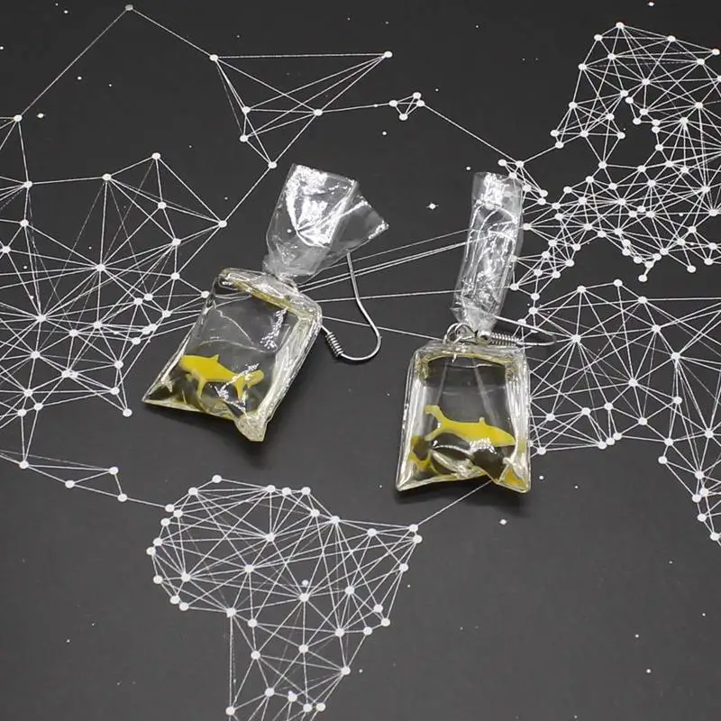 Креативные забавные серьги золотые рыбки прозрачные в форме сумки свежие