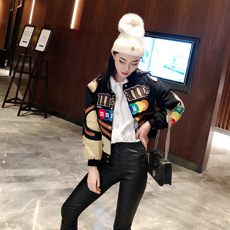 

2021 Embroidery Harajuku Patch Plus Size Coat Spring Autumn Women's Jackets Hip Hop Autumn Long Sleeve Female Jacket Outwear
