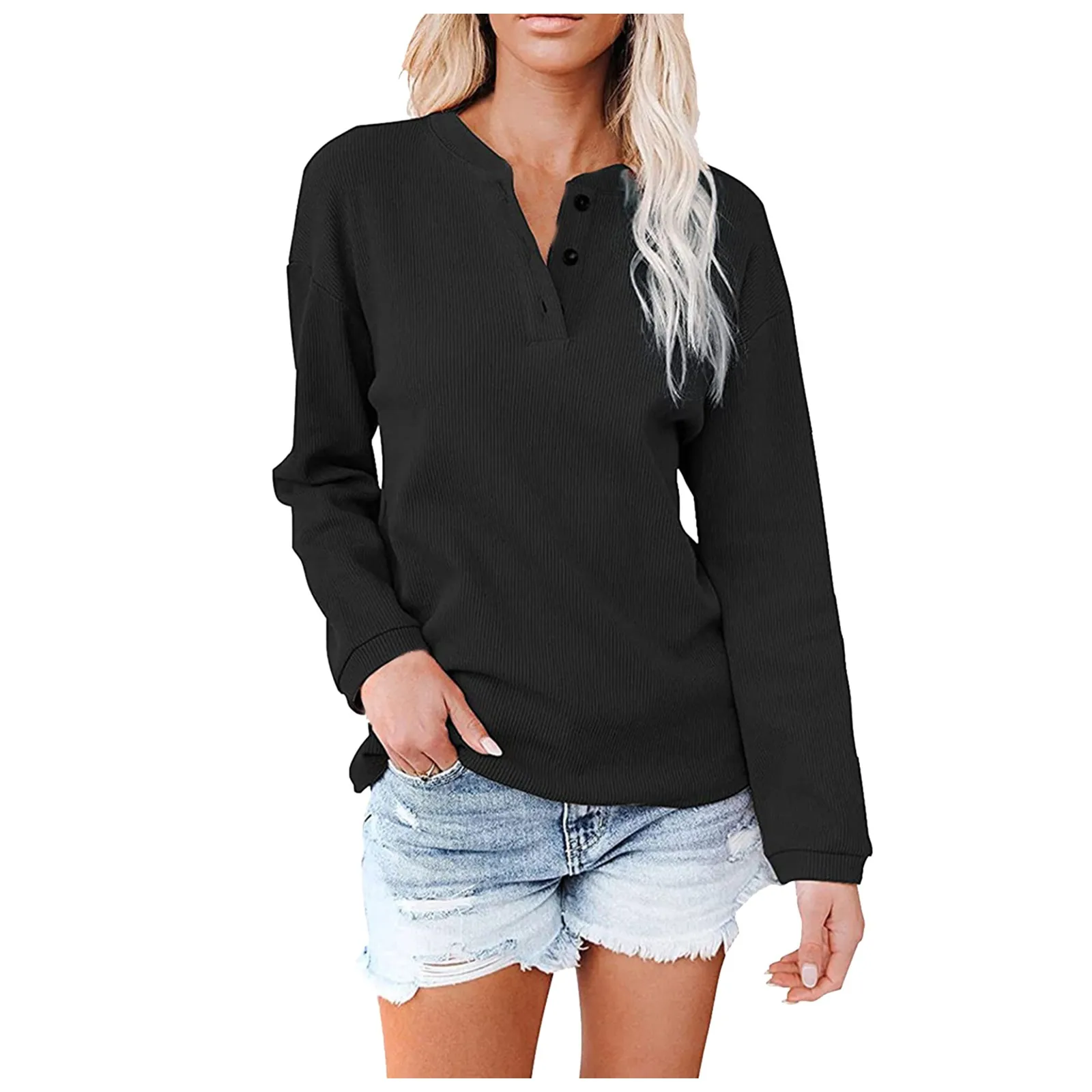 

Button Oversized Shirts Solid Blouse Women Casual Contrast Color Long Sleeve Top Pullover Sweatshirt Streetwear Blouses Blusas