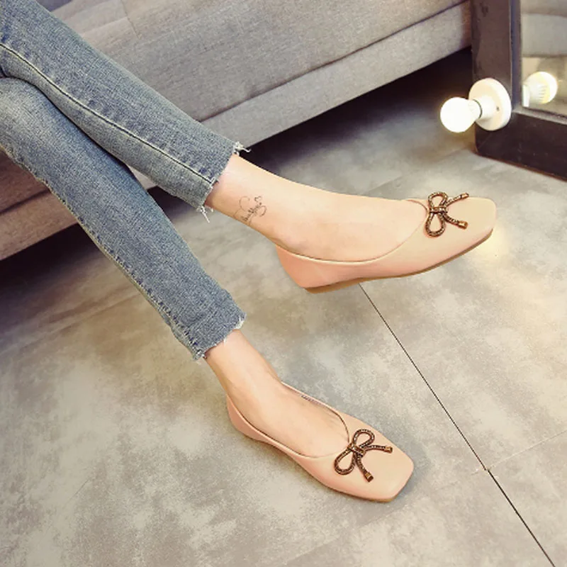 

Flat shoes women's casual shoes women's bow shoes women's soft leather square head flat shoes women's beans shoes