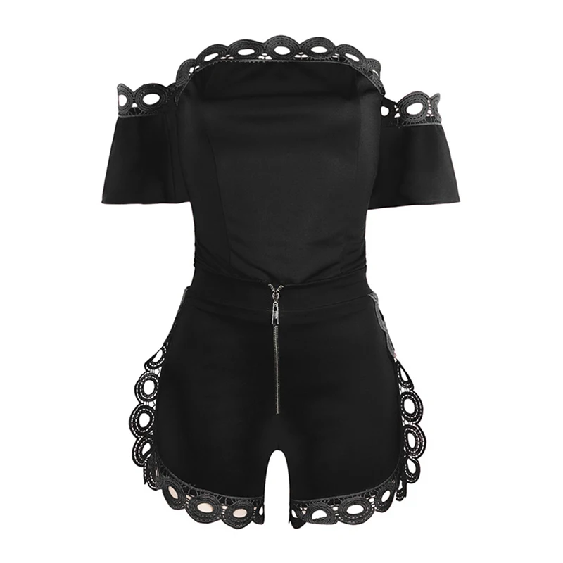Lace Floral Sexy Women Playsuit Jumpsuit Hot Summer Slash Neck Short Sleeve Bodycon Romper Chic Party Outfits Clothes Set