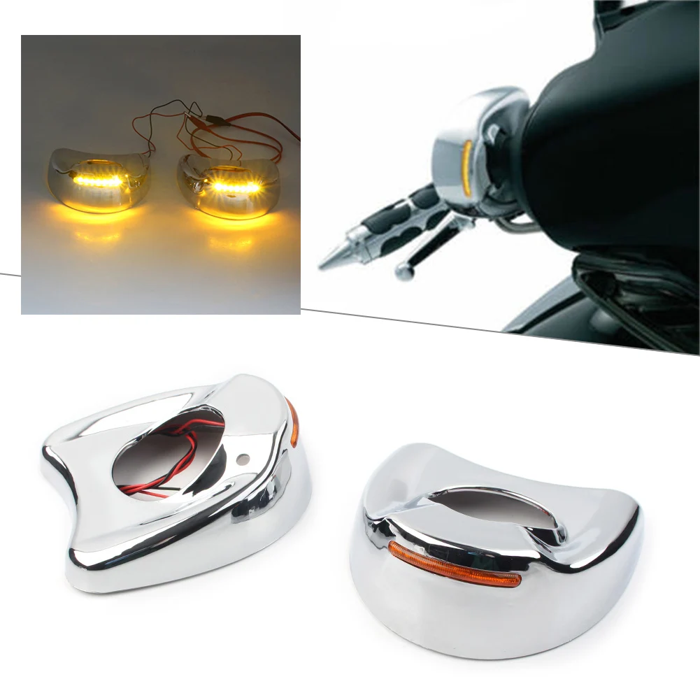 1 paio di specchietti retrovisori cromati per montaggio su carenatura cromati per motocicletta con luce ambra per Harley Touring Electra Glide 1996-2013