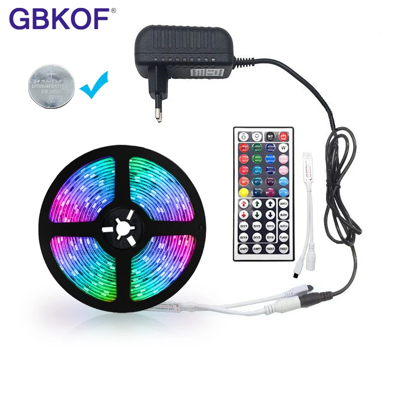 

Водонепроницаемая светодиодная лента RGB SMD2835 и 5050 для аккумулясветильник, 5 м, 12 В постоянного тока, Диодная лента с ИК-пультом дистанционног...