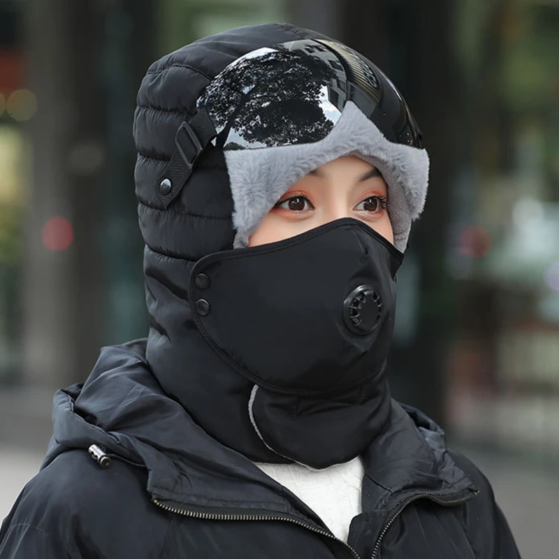 

2021 Fashion Warm Cap Winter Men Original Design Winter Hats For Women Waterproof Outdoor Hood Hat With Glasses Cool Balaclava