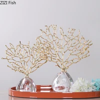 creative crystal marble coral ornaments living room desktop plant golden alloy coral crafts modern home decoration accessories