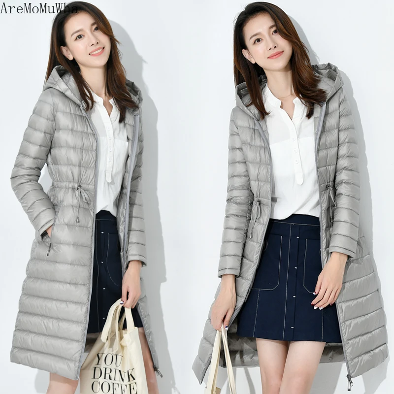 AreMoMuWha Lightweight Down Jacket Ladies Long Section Waist Slim Slimming Over The Knee Down Jacket Coat Autumn Winter S-4XL