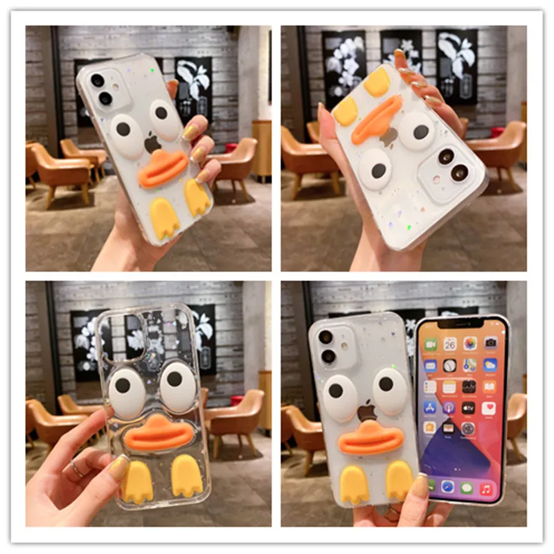 

Transparent Glitter Phone Cases Cartoon Soft Shell For iPhone 13 12 11 Pro XS MAX XR X 8 7 Plus Anti-fall Protective Back Cover