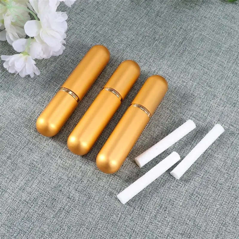 3Pcs Refillable Mini Perfume Essential Oil Diffuser Tube Aromatherapy Nasal Inhalers Bottle with Cotton Wicks Golden | Красота и