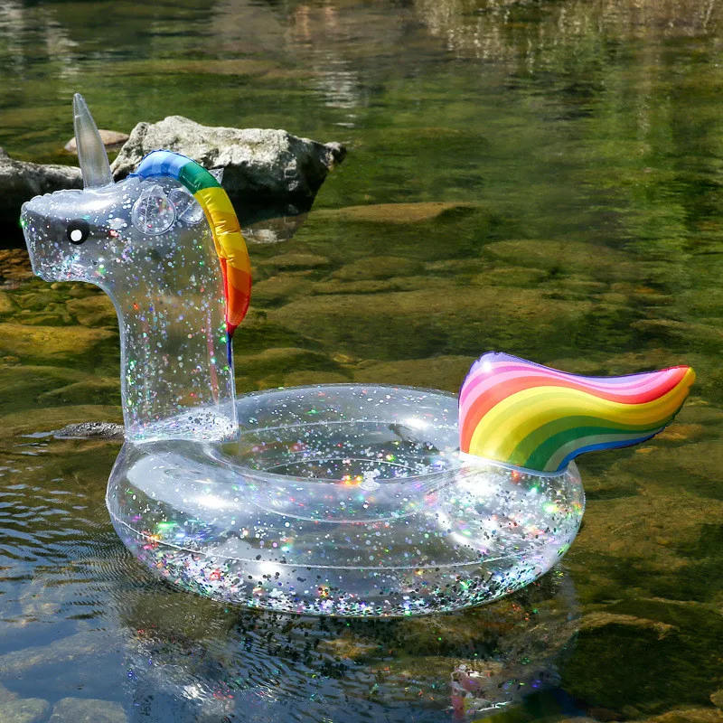 Glitter Ring Swimming Adult Pool Toys Mattress Transparent Water Swim Summer Flamingo Inflatable Bed Unicorn | Спорт и развлечения