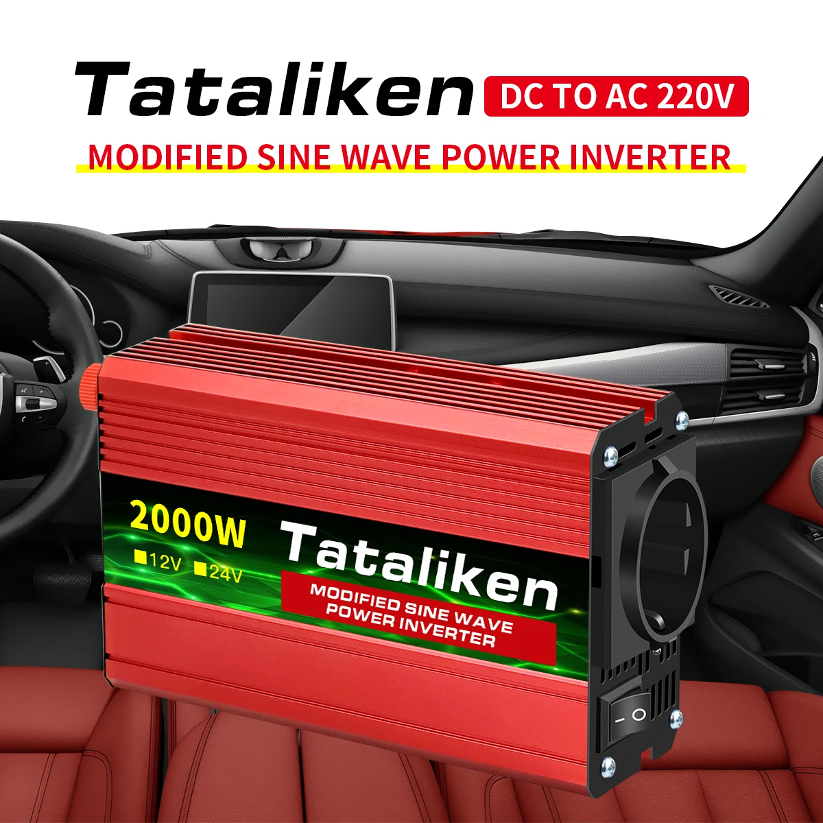 $249.41 Automotive inverter, 12V to 220V, 1500w/2000w/3000w/4000w, LED display, camping, emergency inverter conve European standard