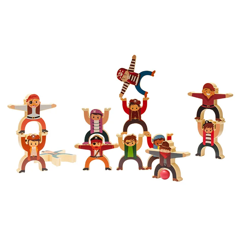 

12 pcs Wooden Multiplayer Cartoon Hercules Building Blocks Early Educational Montessori Toys Parent-Child Interactive Toy Gift