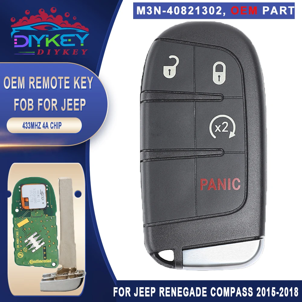 DIYKEY OEM M3N-40821302 Φ 4 Кнопка 433 МГц 4A чип для 2015 2016 2017 2018 Jeep Renegade Compass | Автомобили и