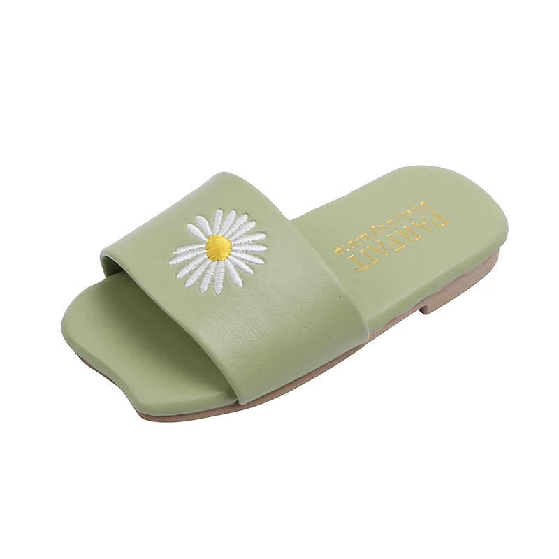 Обувь для девочек Тапочки с цветочным рисунком и ромашками Квадратные тапочки