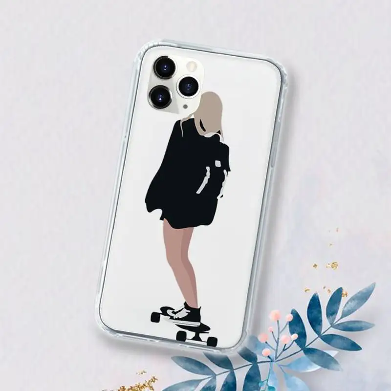 

Skateboard cartoon girl Phone Case Transparent for iPhone 11 12 mini pro XS MAX 8 7 6 6S Plus X 5S SE 2020 XR