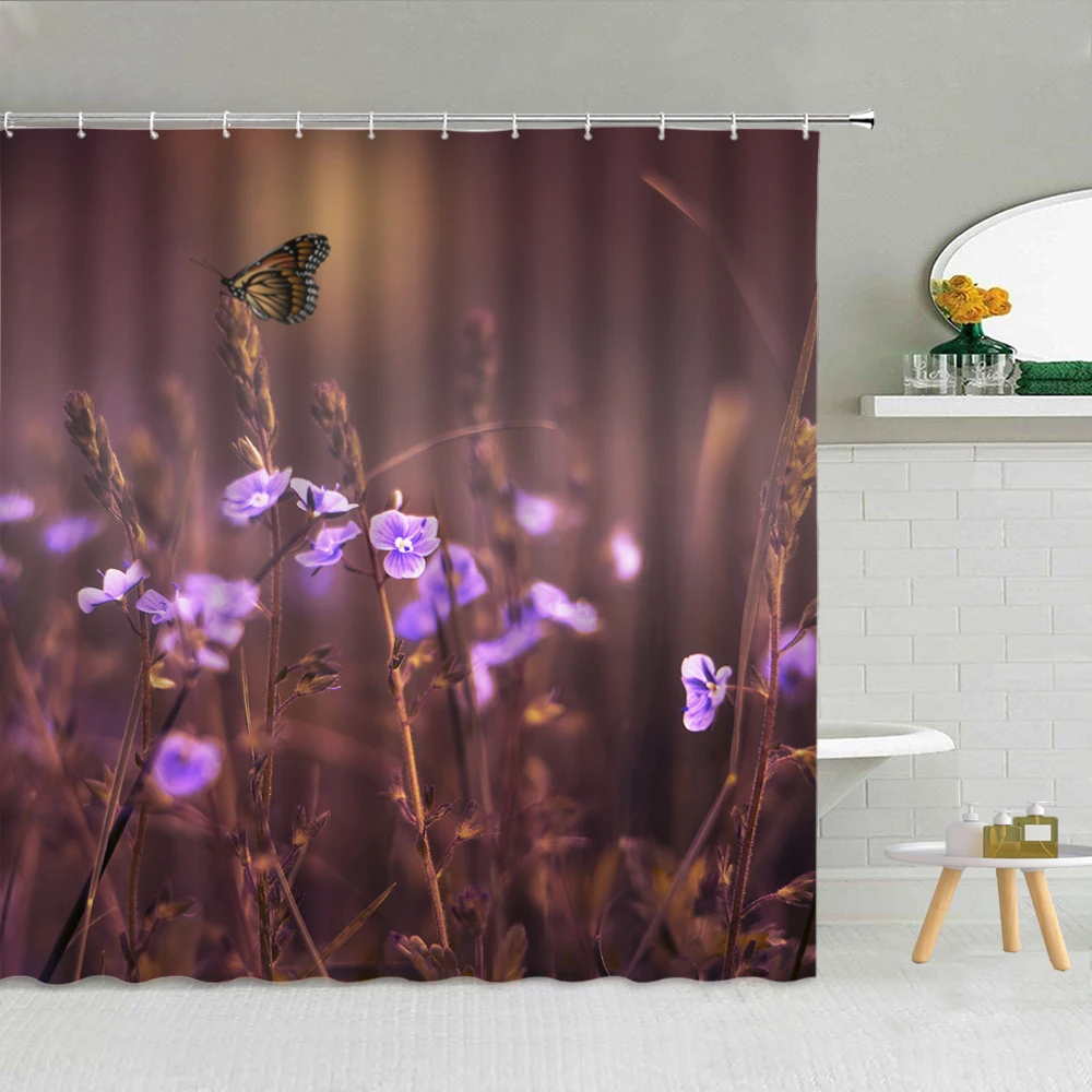 

Dream Pink Flowers Girls Shower Curtains Lotus Butterfly Bathroom Curtains Waterproof Cloth Bath Screen With Hooks Bathtub Decor