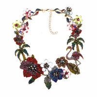 colorful full crystal rhinestone flamingo choker necklace women indian statement large collar big bib choker necklace jewelry